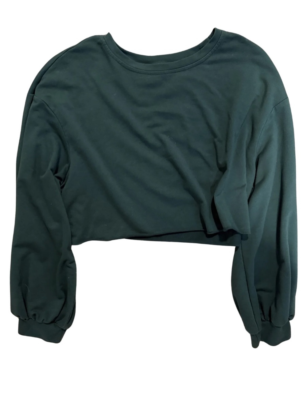 Cropped Long-Sleeve Pullover Sweatshirt - Dark Green